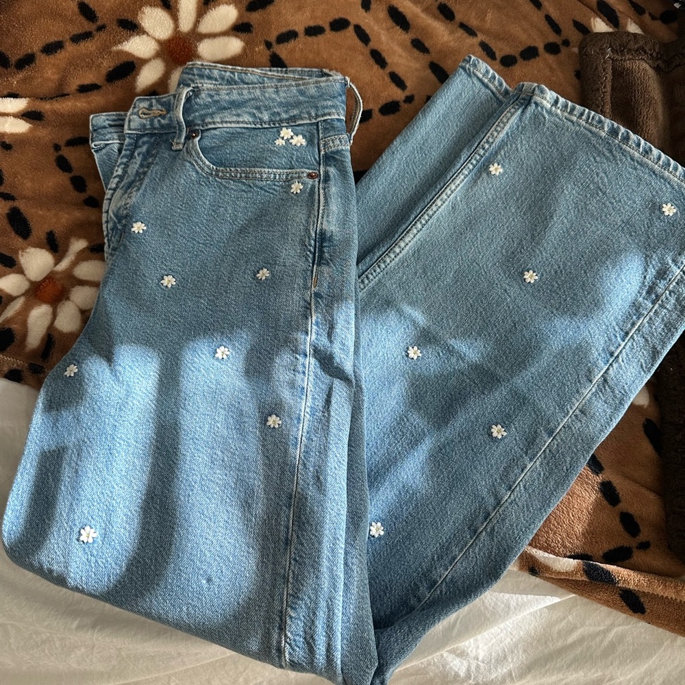 Old Navy Light Blue Jeans with White Floral Accents